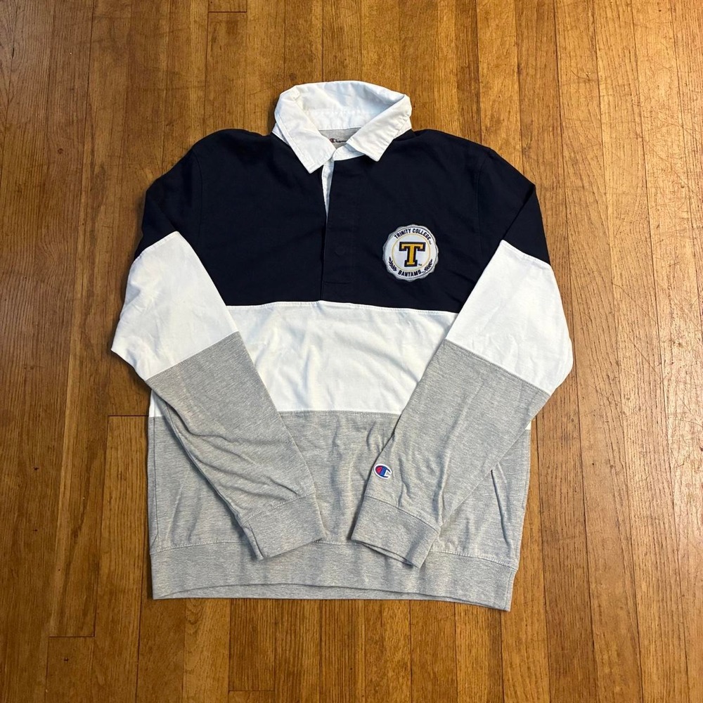 Champion Trinity College Bantams Colorblock Rugby Polo Sweatshirt Mens Medium